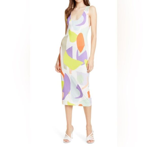 Alice & Olivia James abstract all over print bodycon midi dress 6 new - Picture 3 of 10